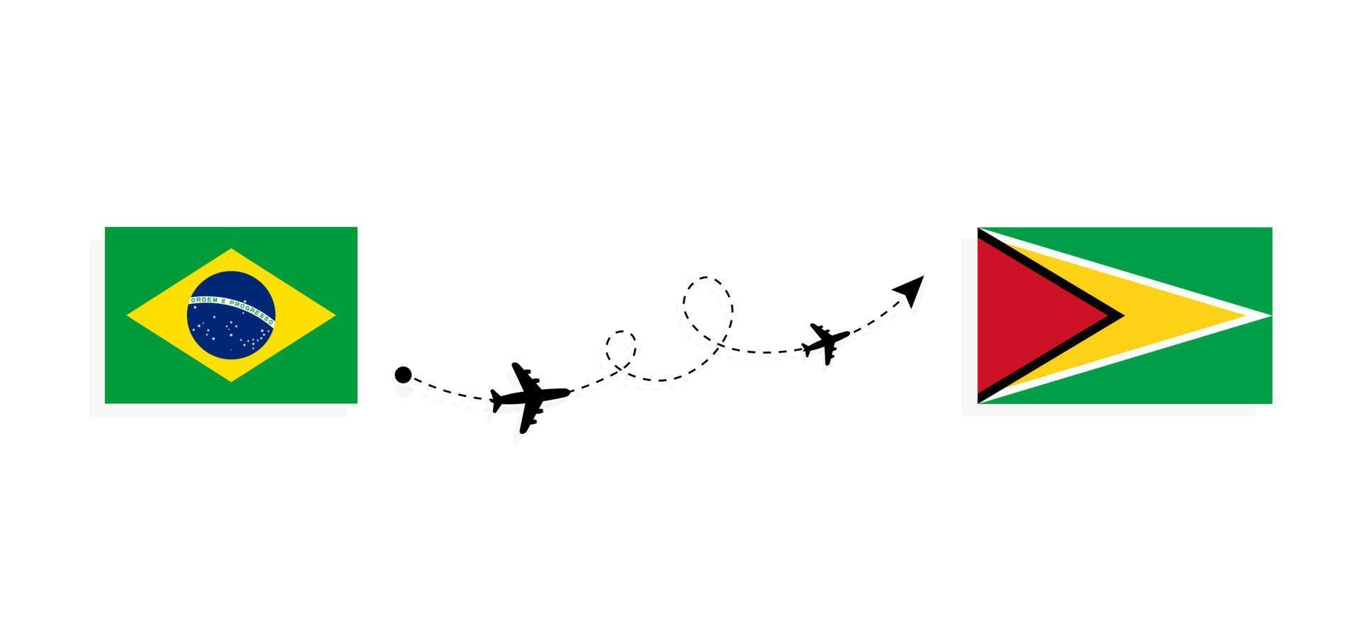 Flight and travel from Brazil to Guyana by passenger airplane Travel concept vector