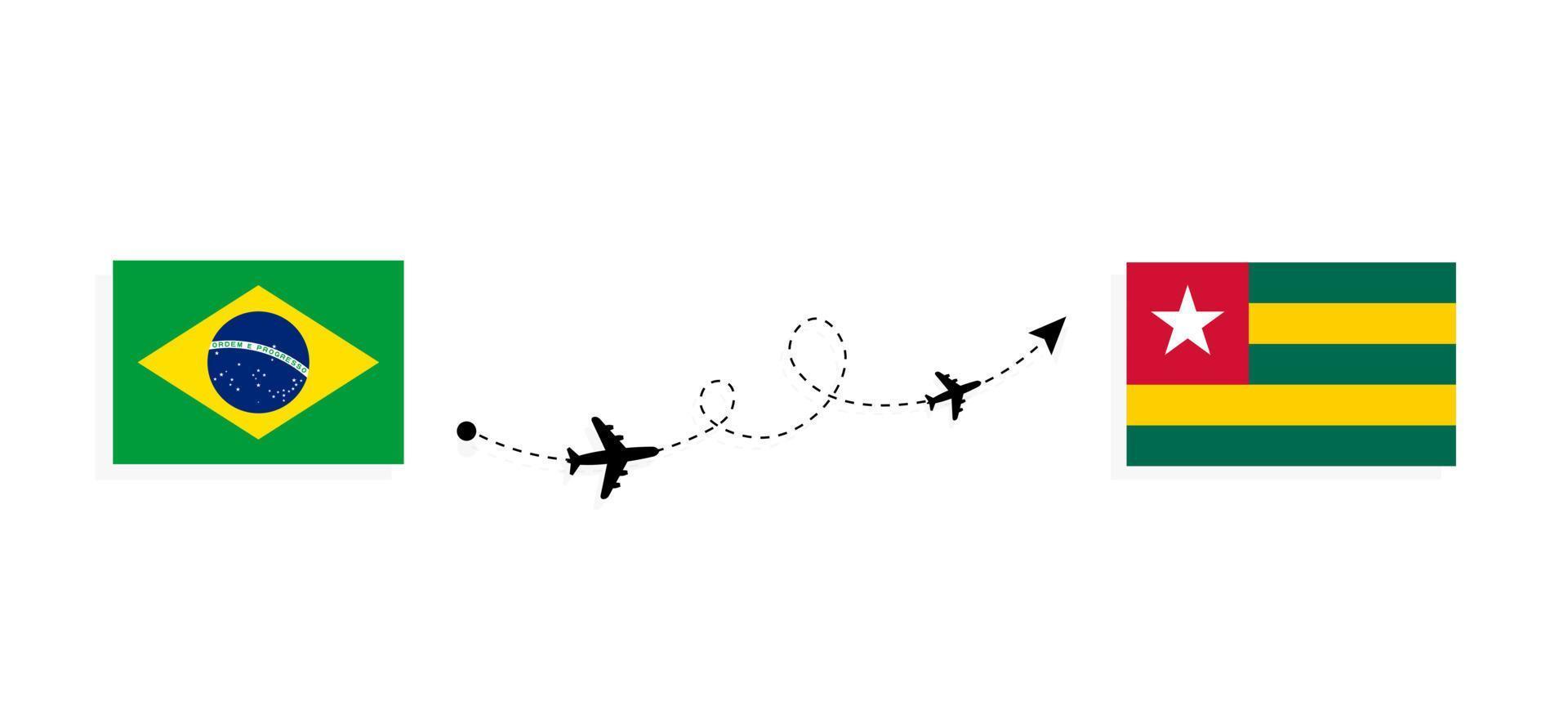 vuelo y viaje de brasil a togo en avión de pasajeros concepto de viaje vector