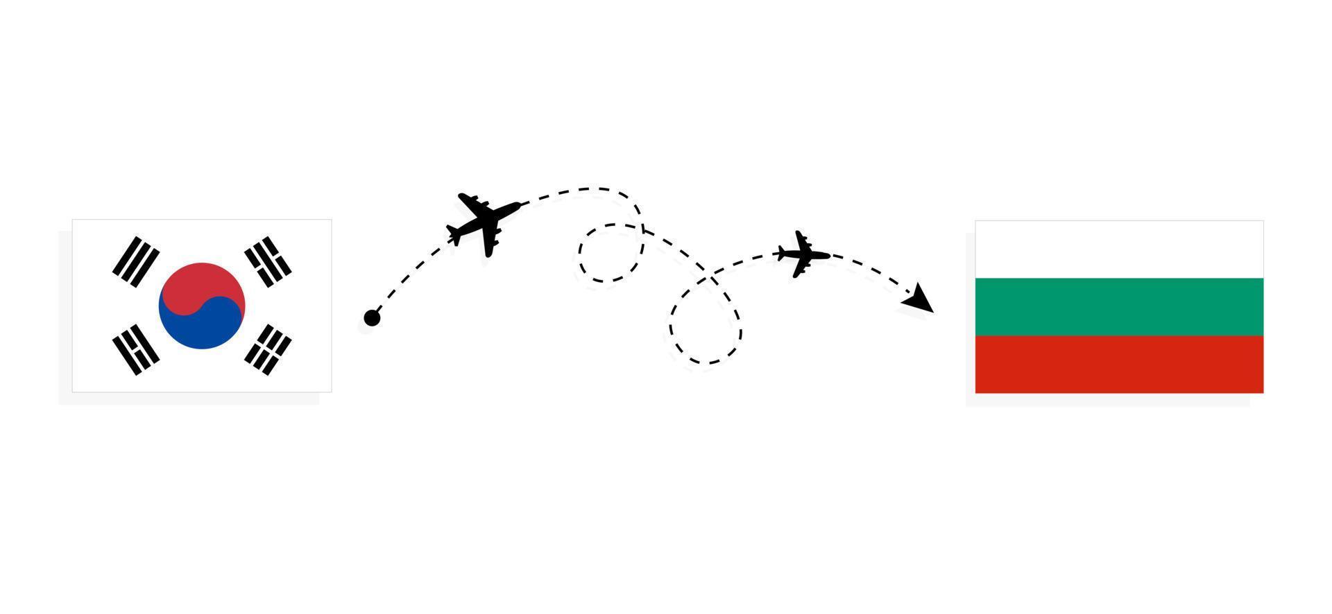 vuelo y viaje desde corea del sur a bulgaria en avión de pasajeros concepto de viaje vector