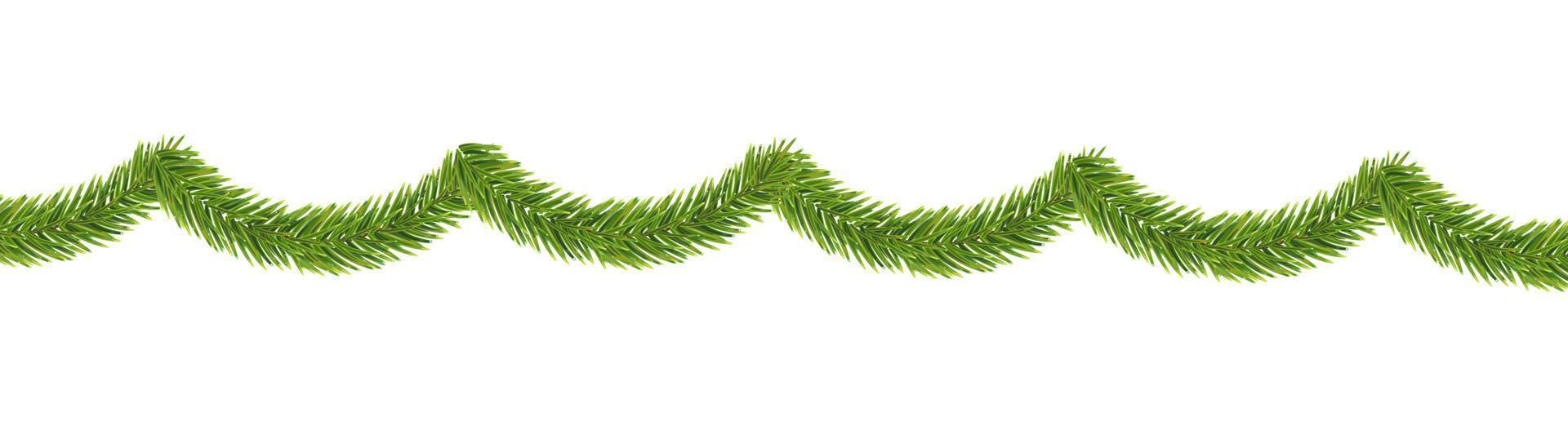 Christmas garland decoration Fluffy green pine tree vector