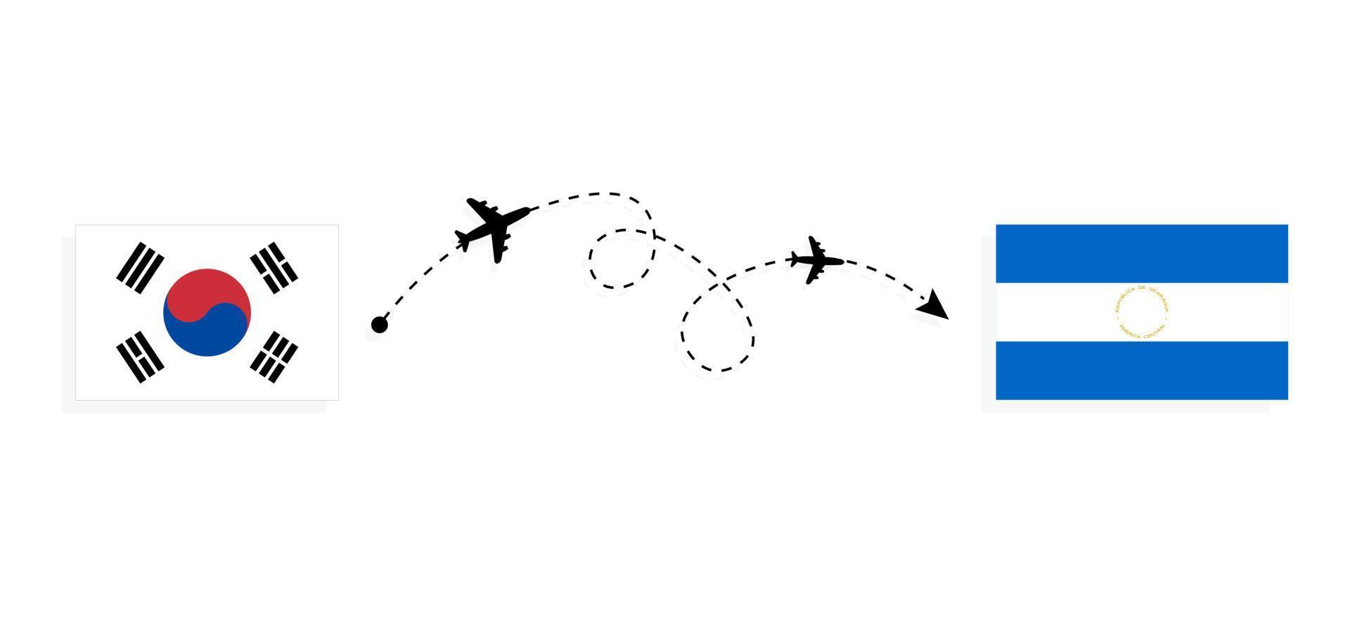 vuelo y viaje desde corea del sur a nicaragua en avión de pasajeros concepto de viaje vector