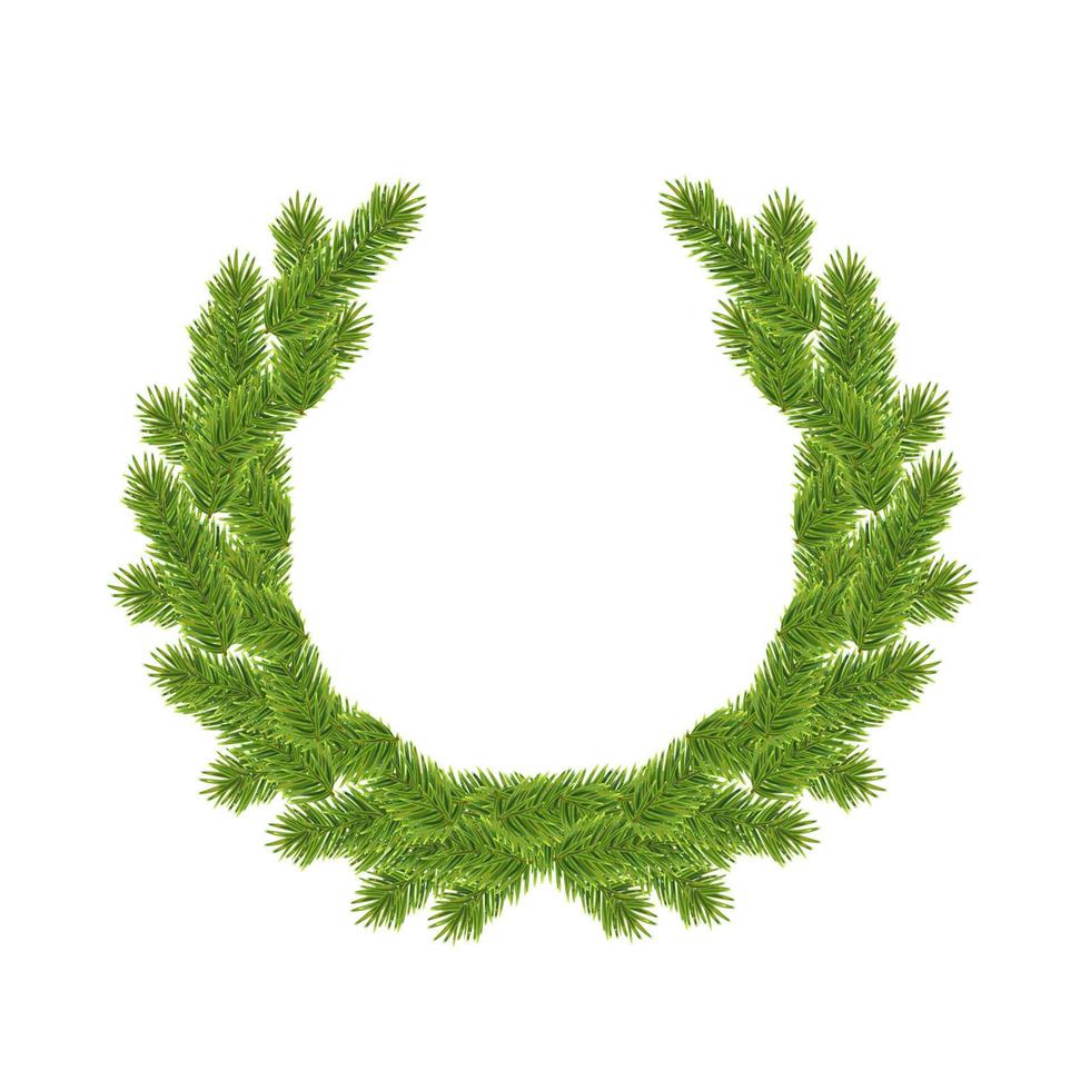 Christmas wreath from fluffy green pine tree branches vector