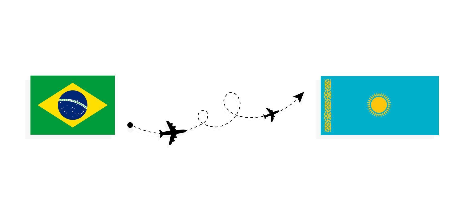 Flight and travel from Brazil to Kazakhstan by passenger airplane Travel concept vector