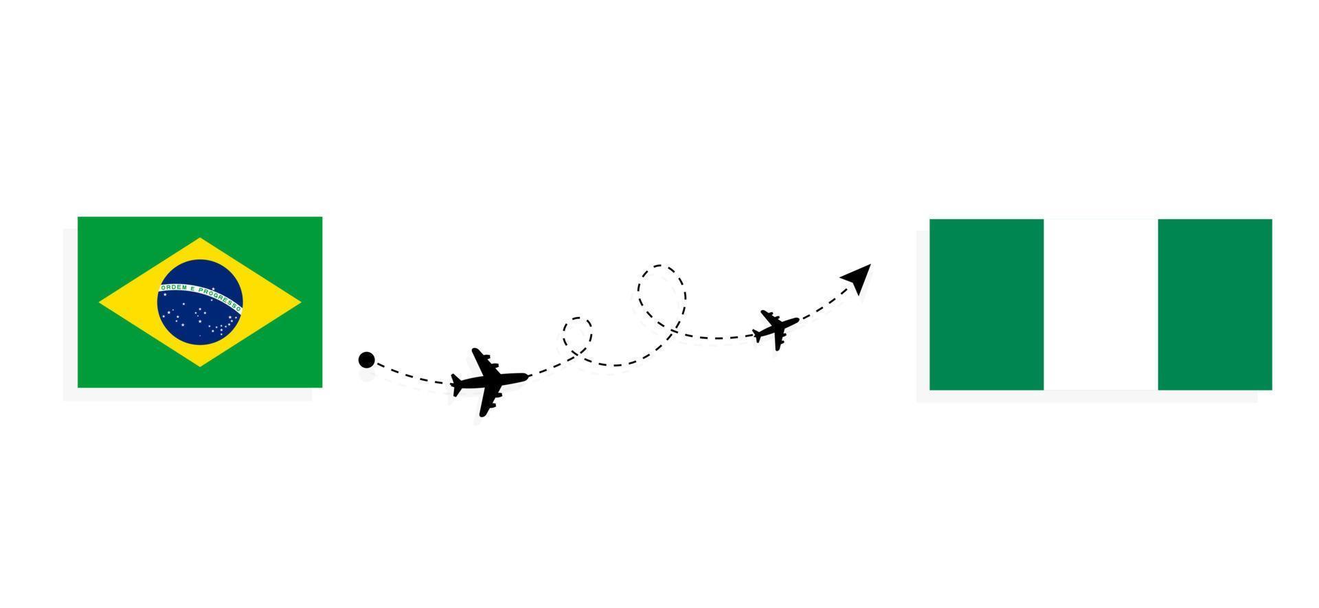 Flight and travel from Brazil to Nigeria by passenger airplane Travel concept vector