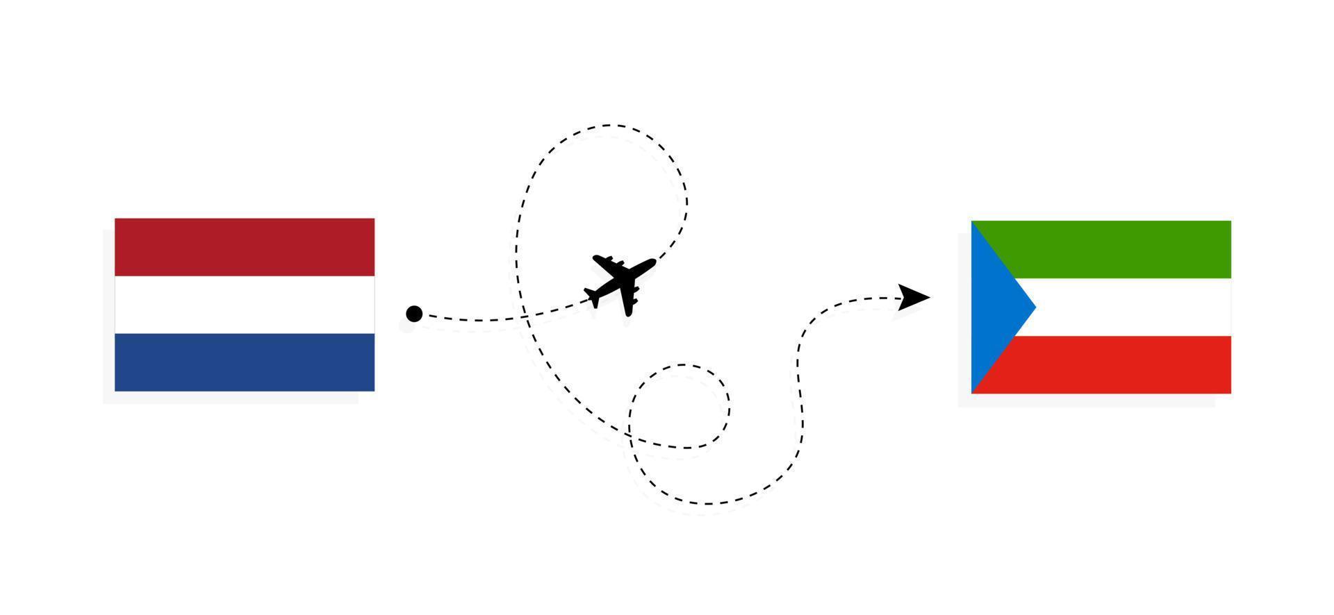 vuelo y viaje desde los países bajos a guinea ecuatorial en avión de pasajeros concepto de viaje vector