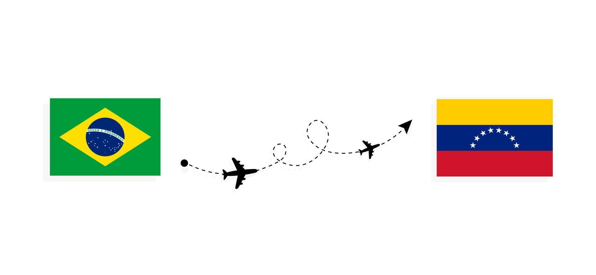 vuelo y viaje desde brasil a venezuela en avión de pasajeros concepto de viaje vector