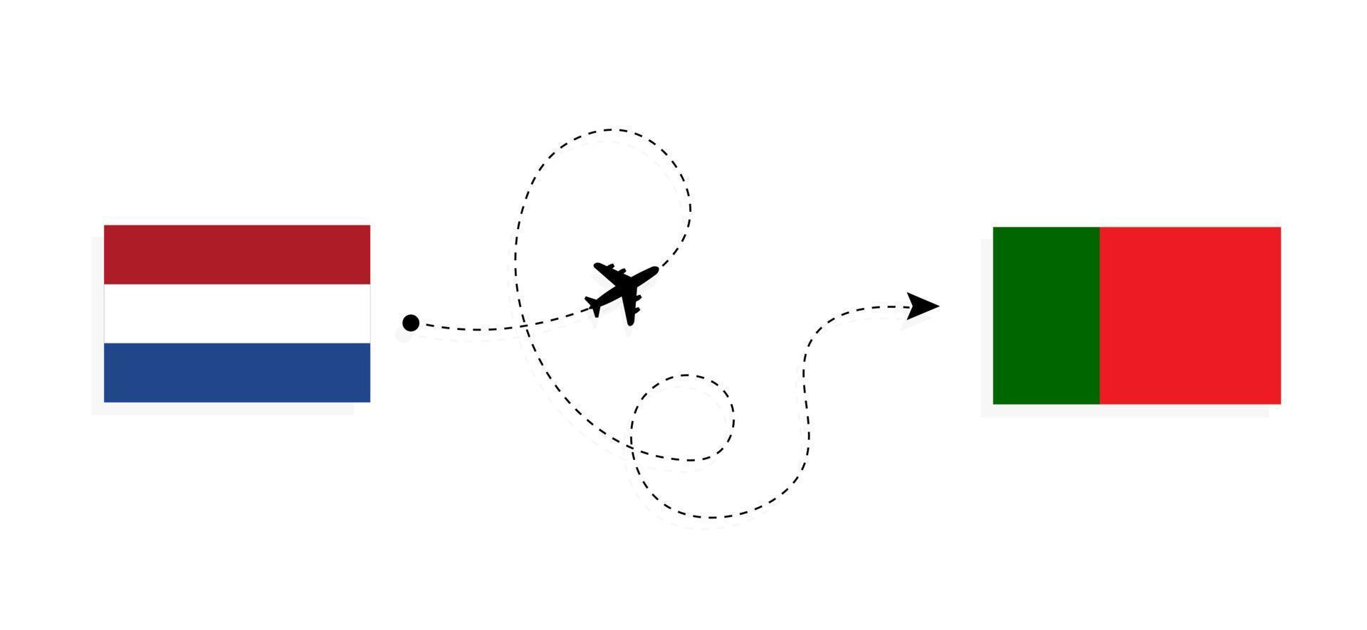 vuelo y viaje desde países bajos a portugal en avión de pasajeros concepto de viaje vector