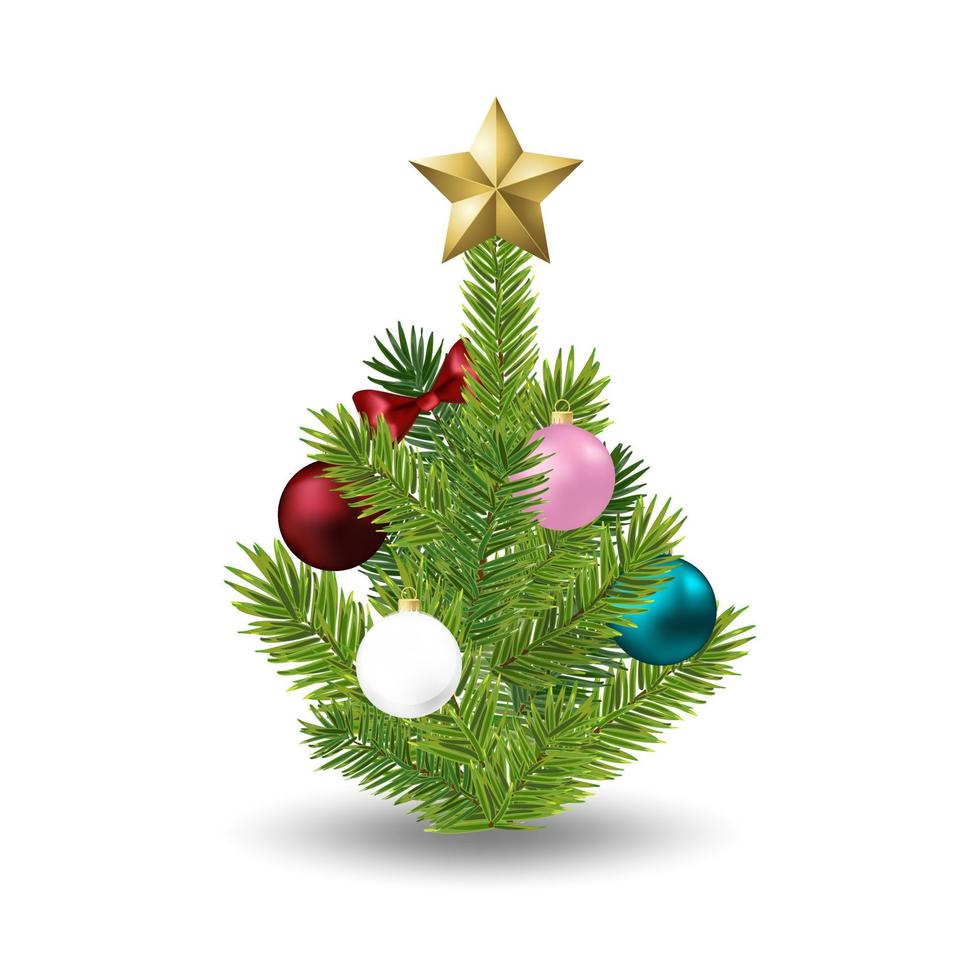 Realistic christmas tree with christmas balls Fluffy green pine tree vector