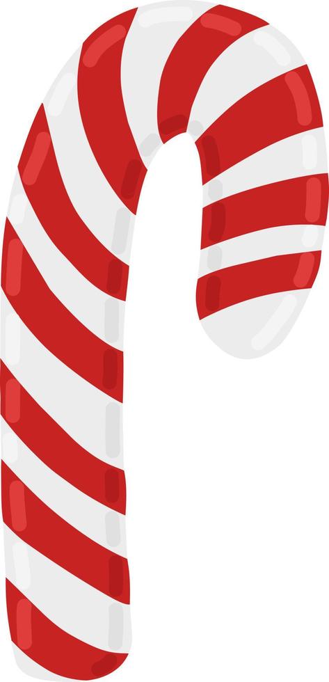 Red striped holiday candy cane vector illustration. Christmas tree decoration. Holiday sweet element