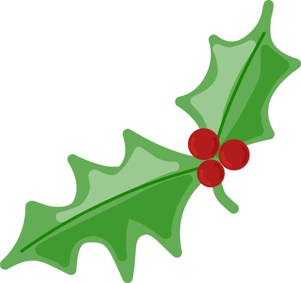muérdago con ilustración aislada de vector de rama de baya roja. elemento decorativo de hojas verdes y bayas. Decoración navideña.