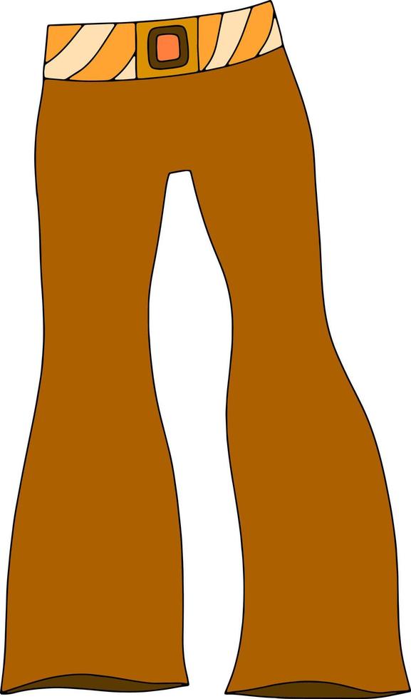 Vector doodle illustration boho brown female flared trousers. Bohemian stylish belt. Fashion clothers element