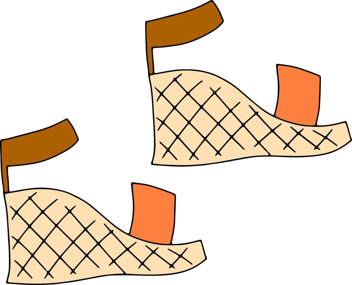 Ilustración de vector doodle zapatos de cuña begie femeninos boho. Calzado de mujer de moda bohemia. elemento de estilo boho