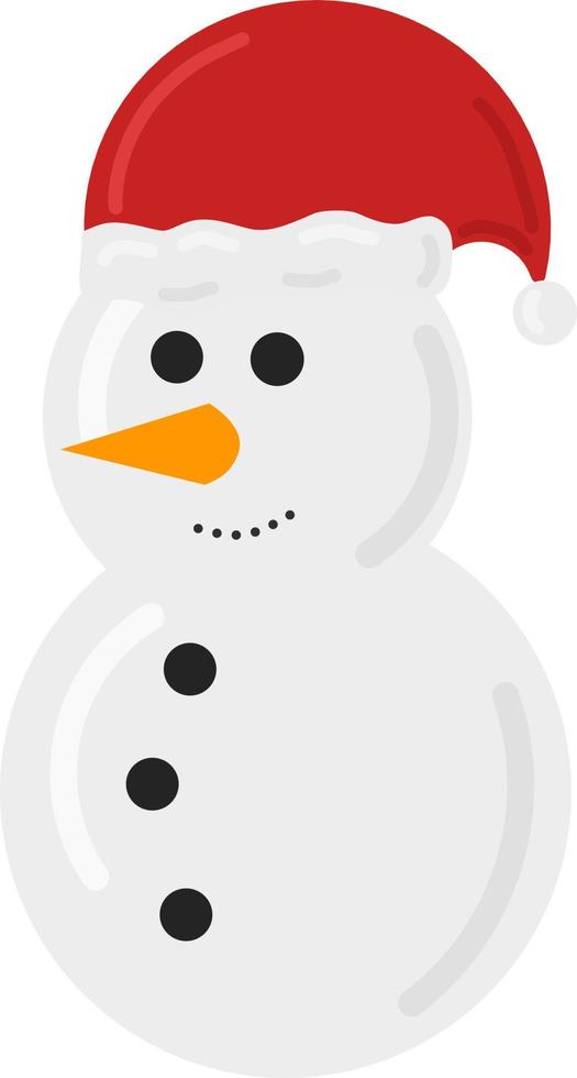 Snowman with red Santa hat smiling vector illustration. Tradition winter element. Christmas character