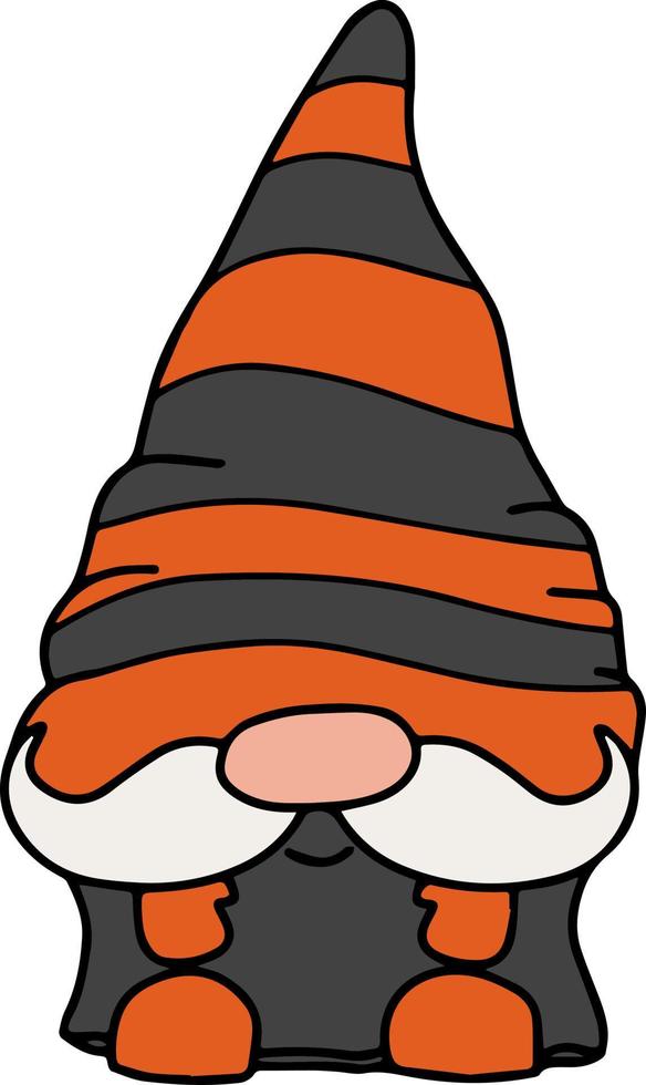 Isolated vector little garden autumn holiday fantasy gnomes. Magic dwarf with funny hat. Halloween decoration