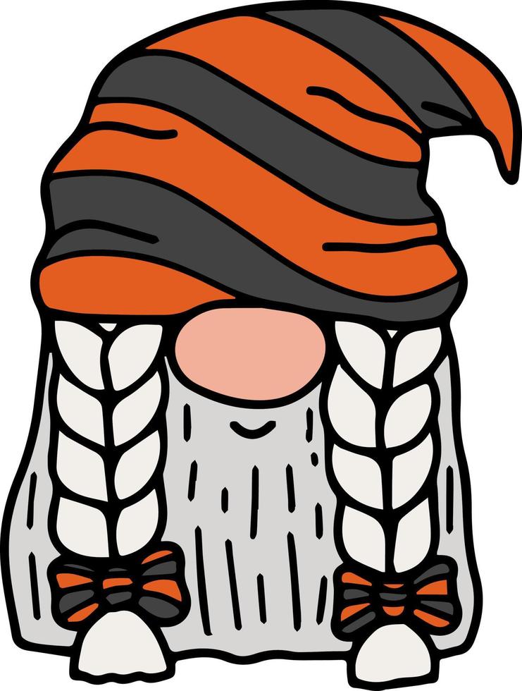 Isolated vector little garden autumn holiday fantasy gnomes. Magic dwarf with funny hat. Halloween decoration