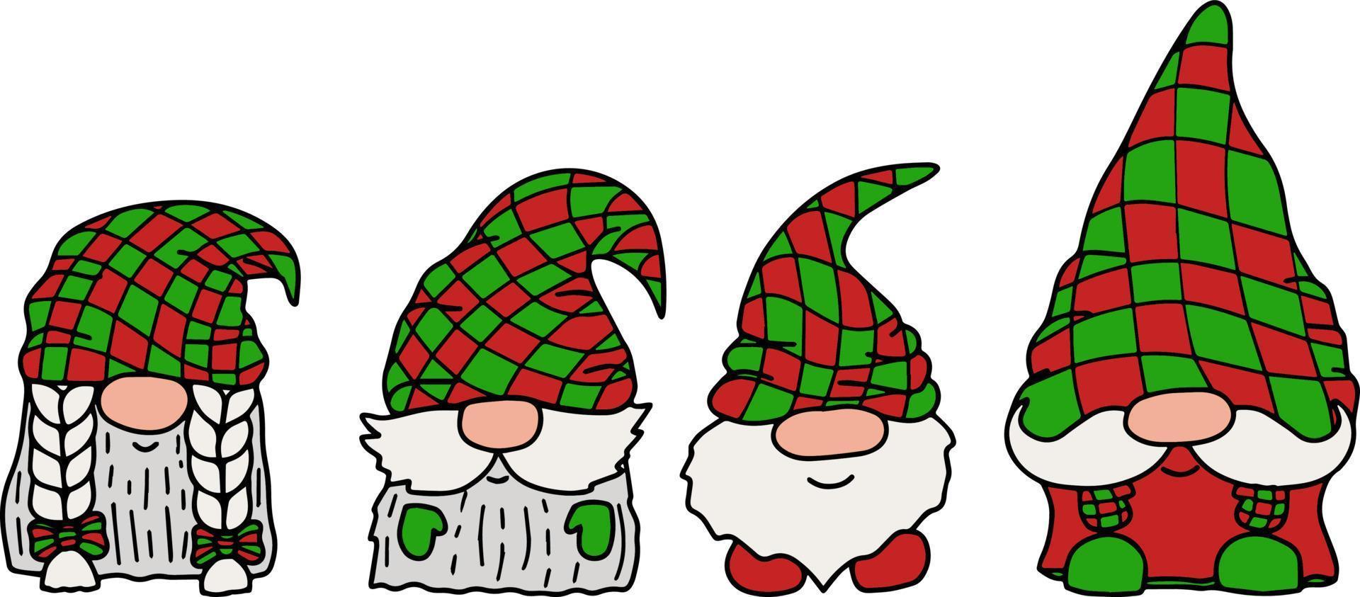 Vector collection little garden winter holiday fantasy gnomes. Magic dwarf with funny hat. Christmas and new year decoration