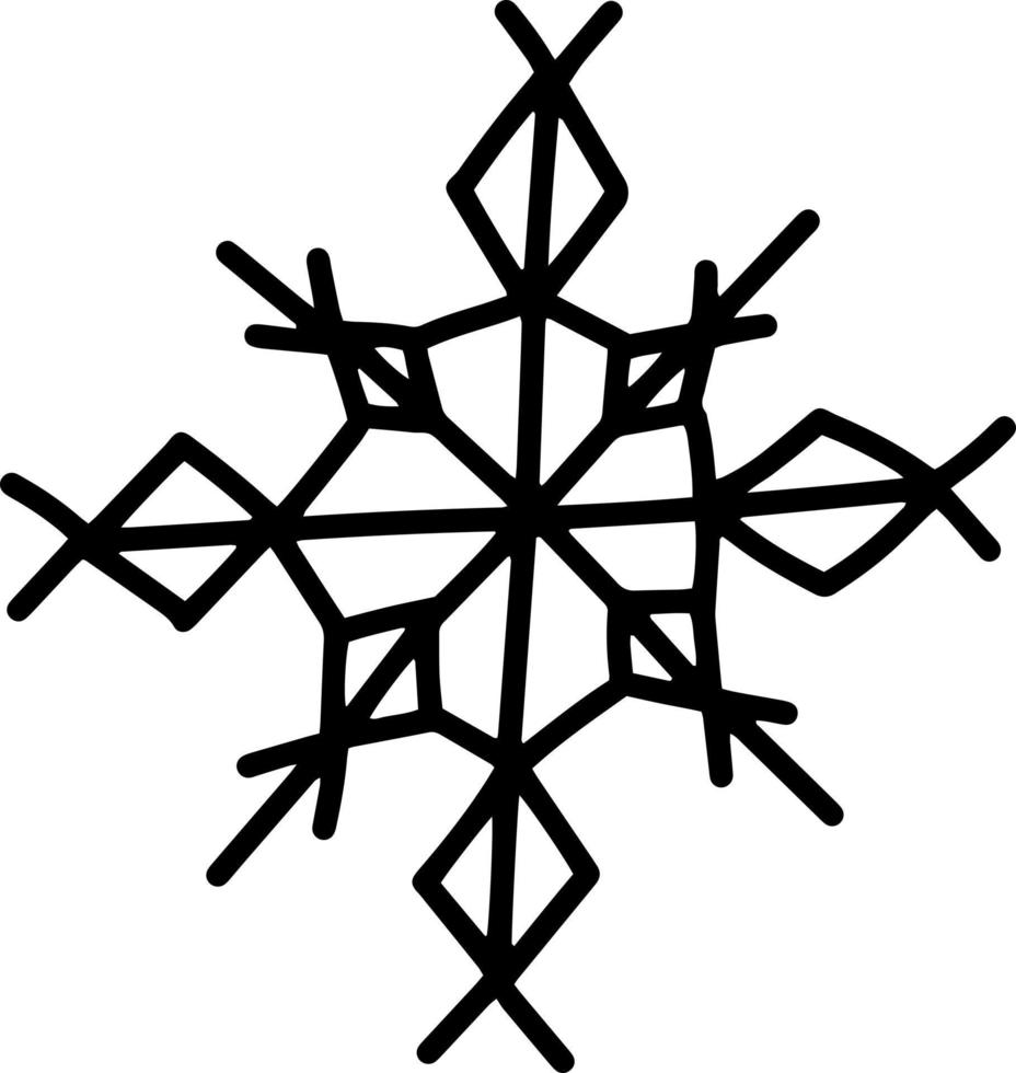 Doodle invierno elegante ilustración de vector de copo de nieve de cristal de hielo. elemento de diseño tradicional navideño. adorno único.