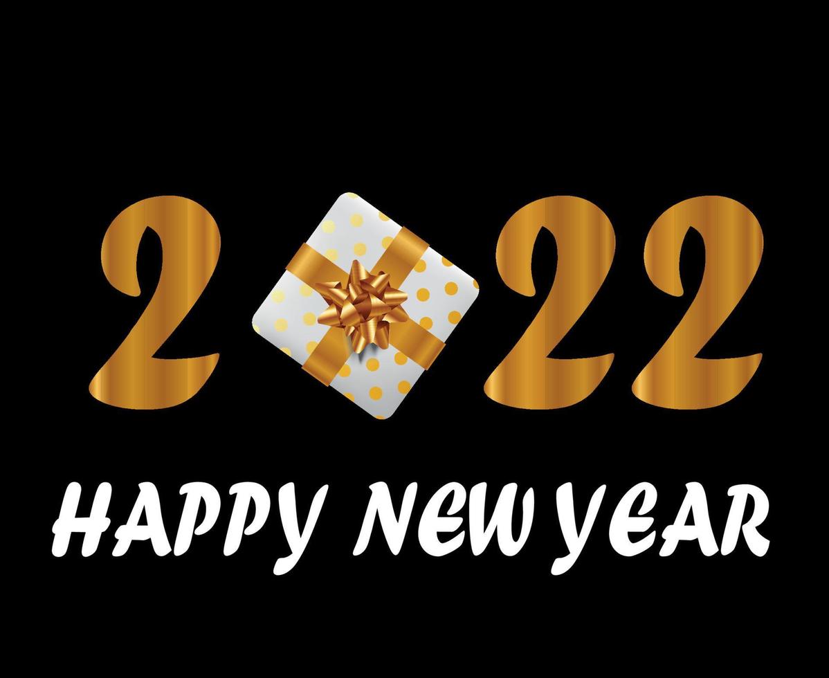 Happy New Year 2022 Abstract Gold And White Vector Illustration With Black Background