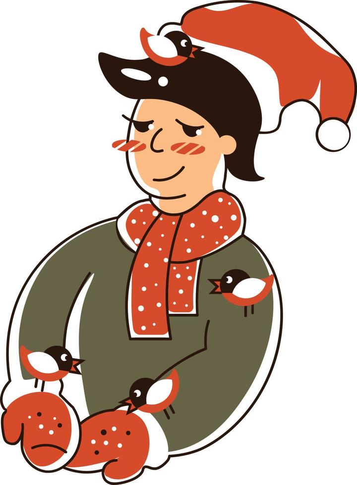 8-guy feeds snowfinches vector