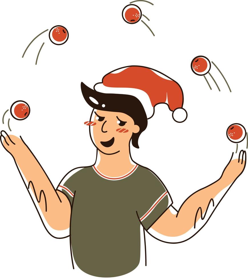 7-guy juggling Christmas decorations vector