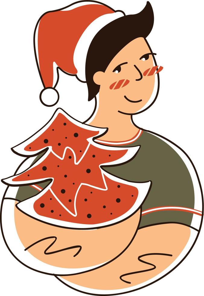 4-guy in a hug with a Christmas tree vector