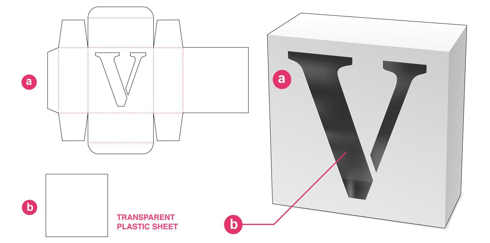 Box with stenciled V alphabet window die cut template vector