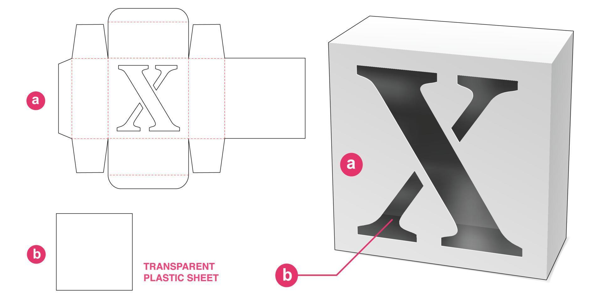 Box with stenciled X alphabet window die cut template vector