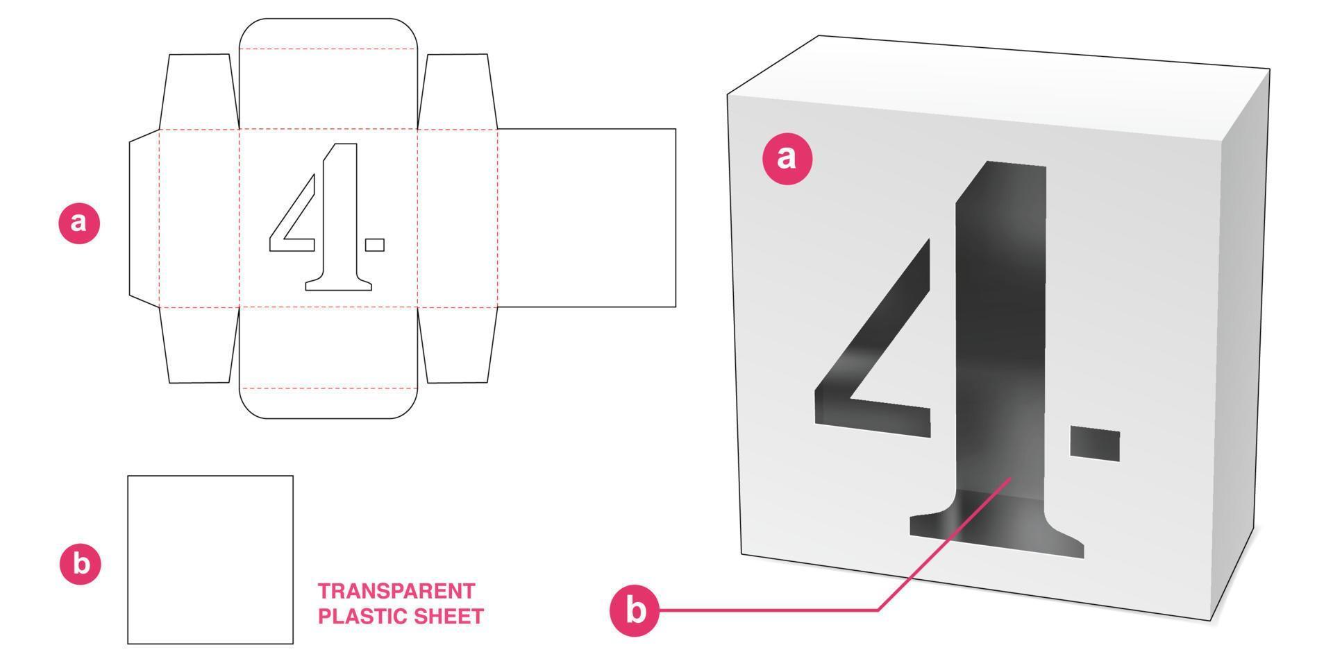 Box with stenciled 4 number alphabet window die cut template vector