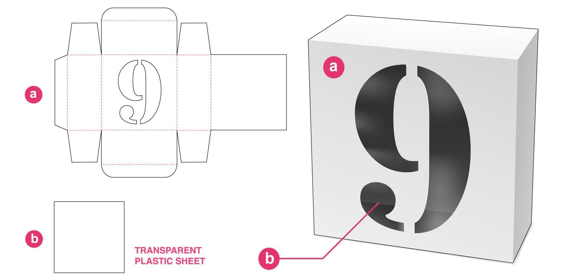 Caja con plantilla troquelada de ventana de alfabeto de 9 números estarcida vector