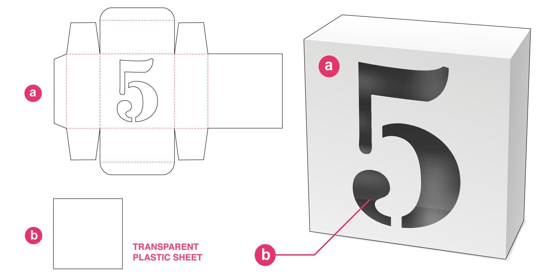 Box with stenciled 5 number alphabet window die cut template vector