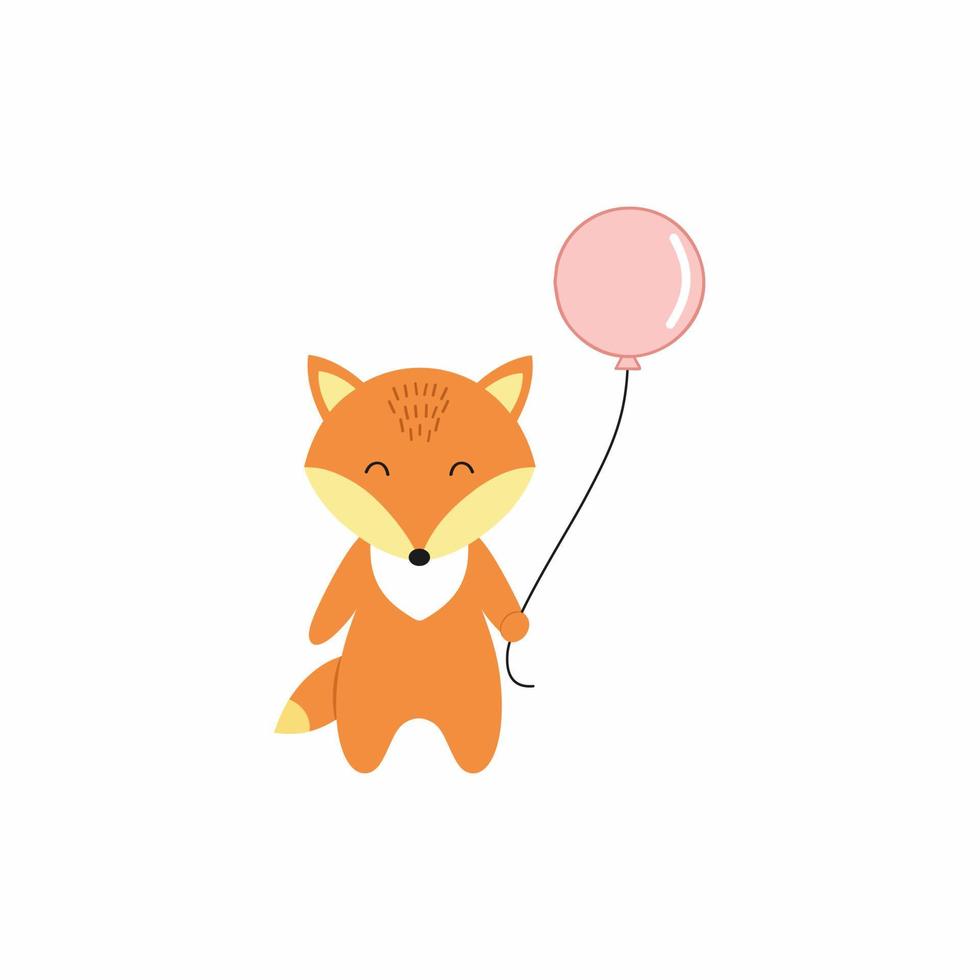 lindo zorrito con un globo. ilustración para el cumpleaños. un personaje para la portada de un libro o revista para niños. vector