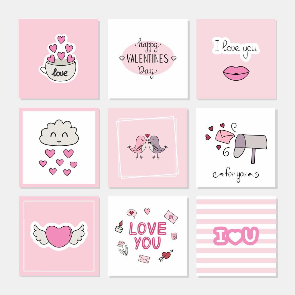 A set of greeting cards with beautiful inscriptions. Posters for Valentine's day. Vector posters for the holiday.