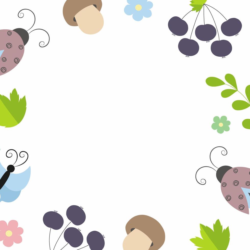 marco cuadrado para verano. marco para foto con flores, mariposas y ramitas. ilustración vectorial para una postal. vector