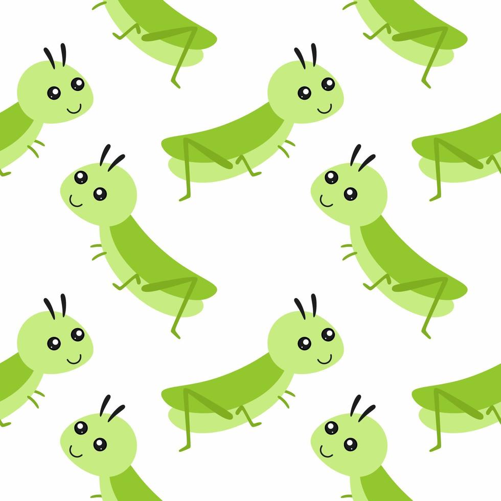 Seamless background for sewing children's clothing with a green grasshopper. Background with a grasshopper for sewing clothes, printing on fabric and packaging paper. vector