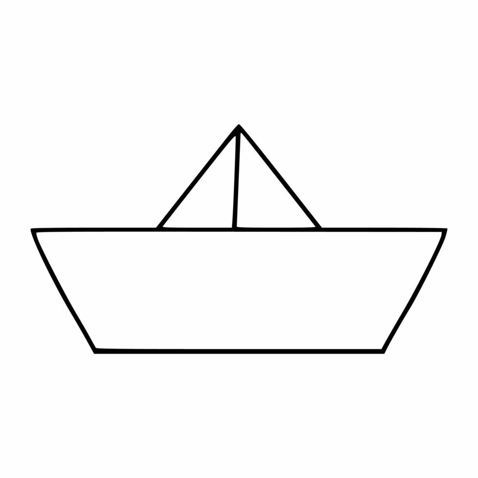 Paper boat in the style of doodle. Vector icon with a contour line.  Japanese origami boat.