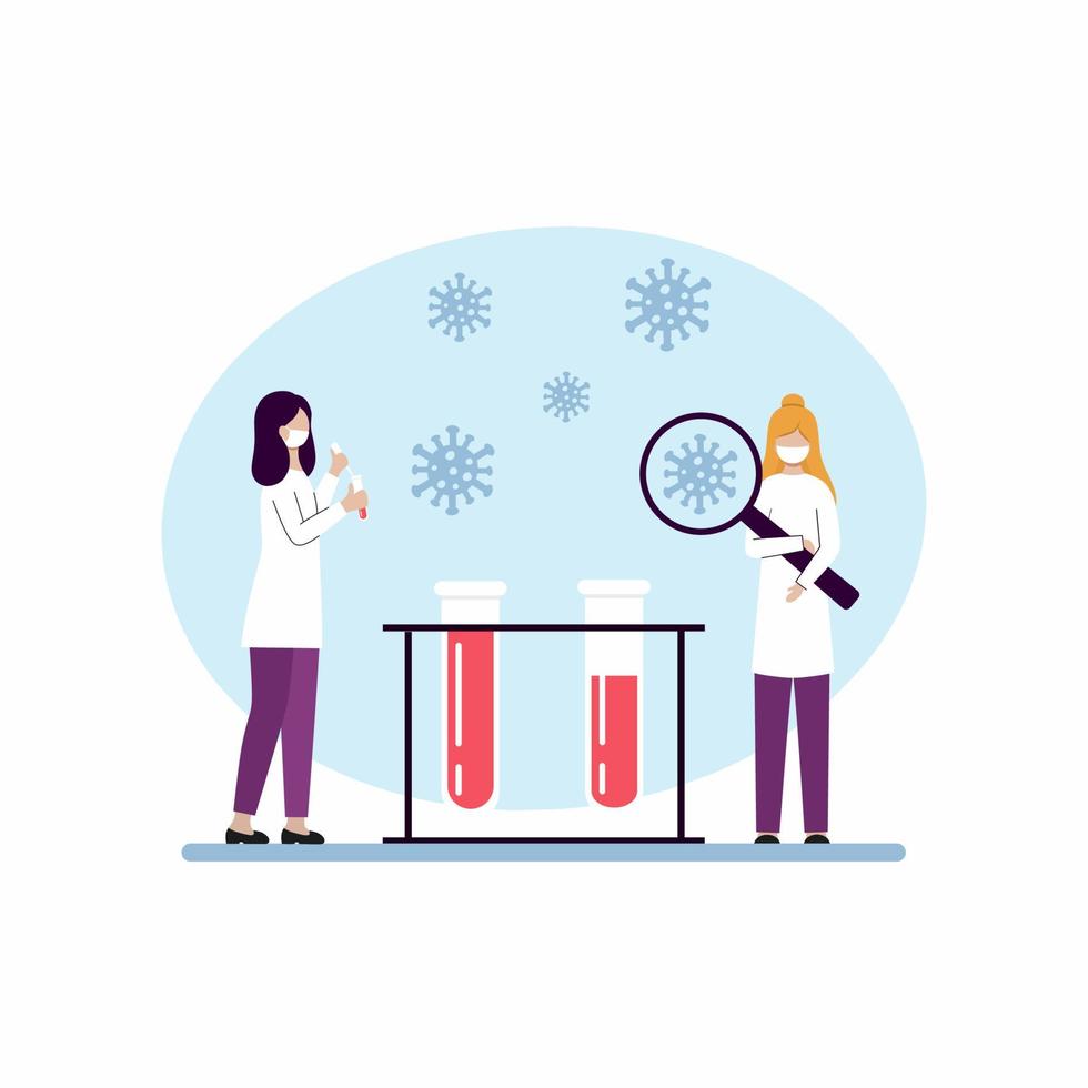 Laboratory assistant does blood test. Medical research in laboratory. Vector illustration in flat style.