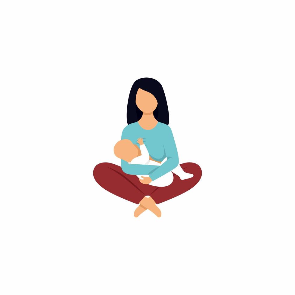 The mother holds the baby in her arms and breastfeeds. Illustration on the topic of breastfeeding. Vector illustration in flat style.