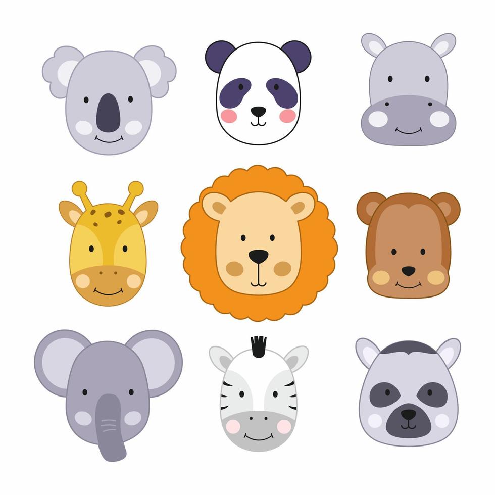 un conjunto de ilustraciones con lindas caras de animales. animales  salvajes para niños en estilo de dibujos animados. 4773277 Vector en  Vecteezy