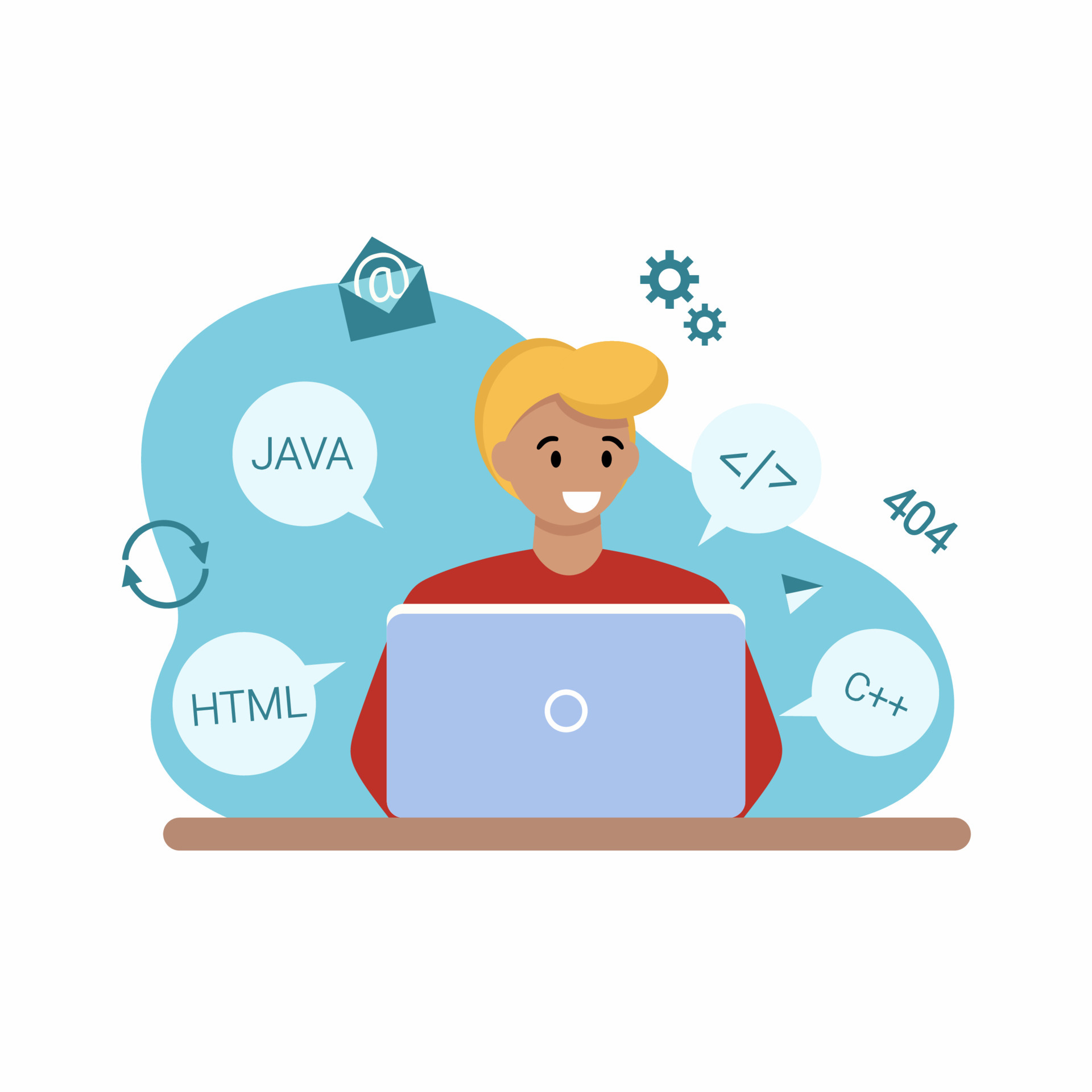 A man is working on a laptop. Vector illustration on the theme of ...