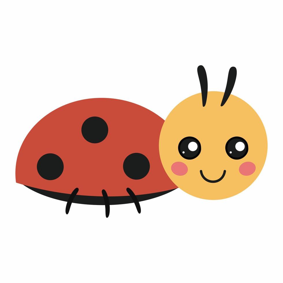 A cute ladybug for a children's book. A small beetle with big eyes. Vector illustration in the style of a cartoon for a children's book.