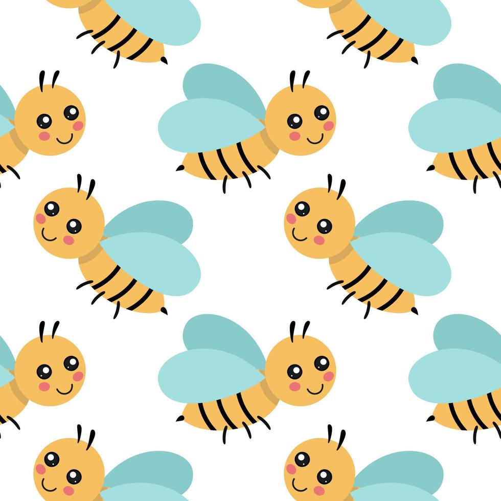 Endless background with cute bee in cartoon style. Seamless pattern for sewing children's clothing, printing on fabric and packaging paper. Children's illustration for a book. vector