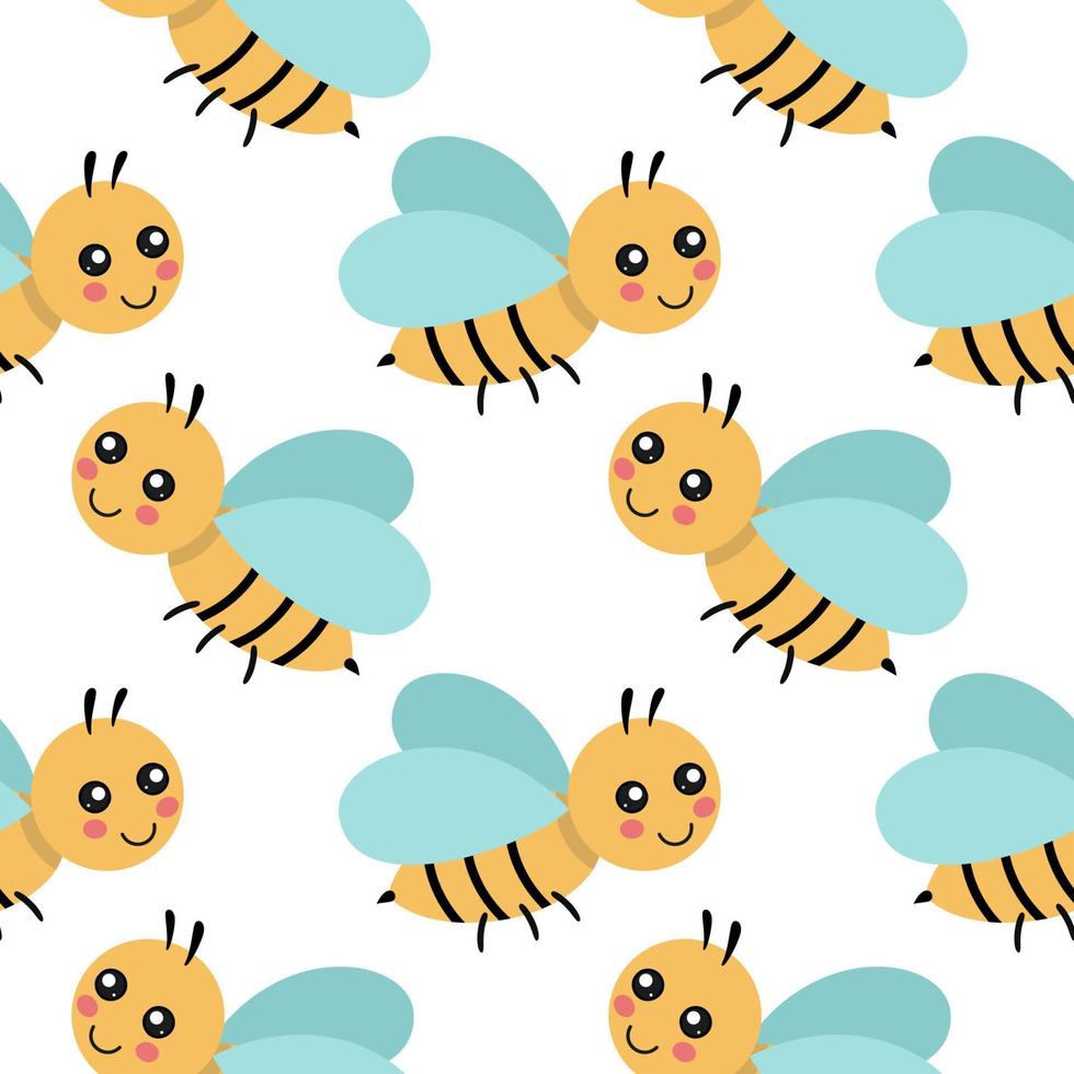 fondo interminable con abeja linda en estilo de dibujos animados. patrón sin costuras para coser ropa infantil, impresión en tela y papel de embalaje. ilustración infantil para un libro. vector