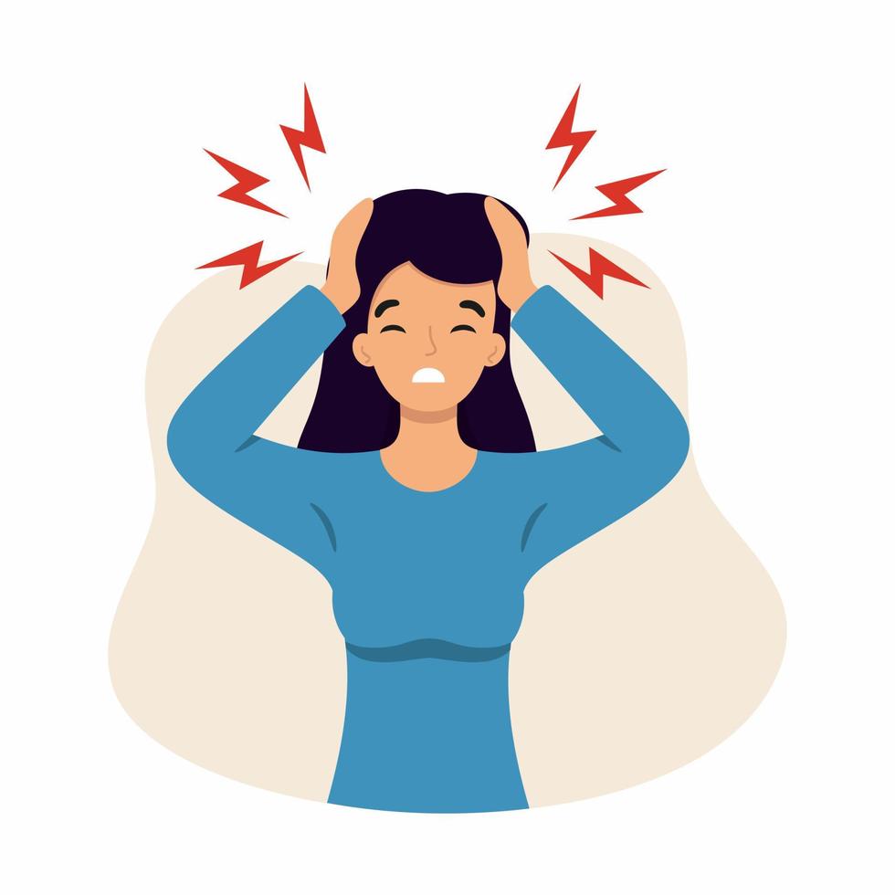 la mujer sufre de dolores de cabeza y migrañas. síntomas de una enfermedad viral. carácter vectorial en el estilo de dibujos animados. 4773323 Vector en Vecteezy la mujer sufre de dolores de cabeza y migrañas. síntomas de una enfermedad viral. carácter vectorial en el estilo de dibujos animados. 4773323 Vector en Vecteezy