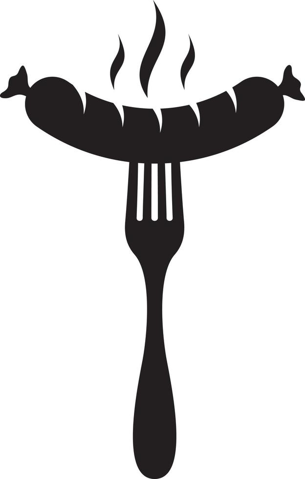 BBQ Sausage on fork silhouette vector