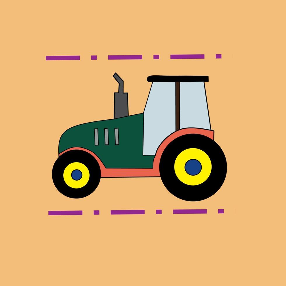 Tractor. Vector illustration of a green tractor. Heavy agricultural machines for field work.