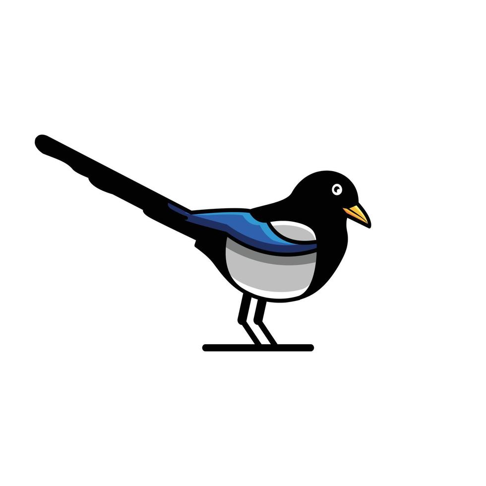 Magpie bird in white background ,Simple Mascot vector logo design