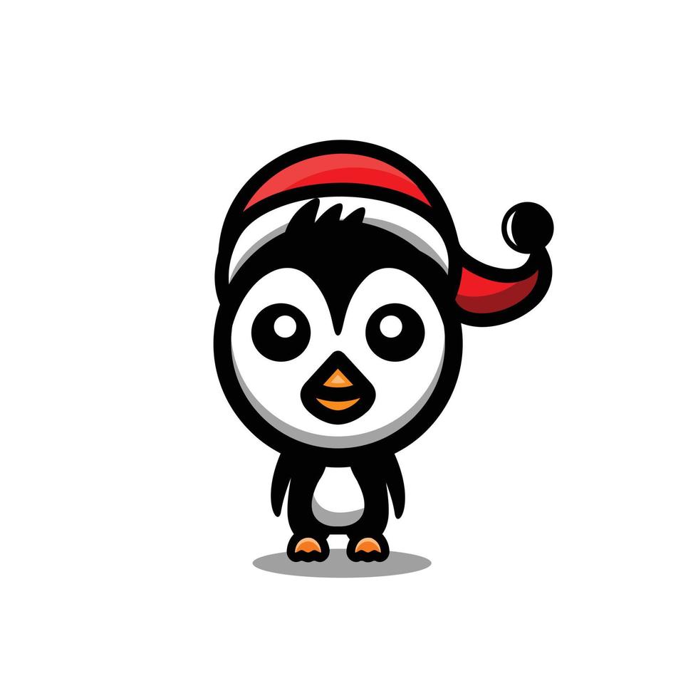El pingüino usa sombreros navideños en fondo blanco, plantilla de diseño de logotipo vectorial para camiseta, pegatina, etc., editable todo lo que desee vector