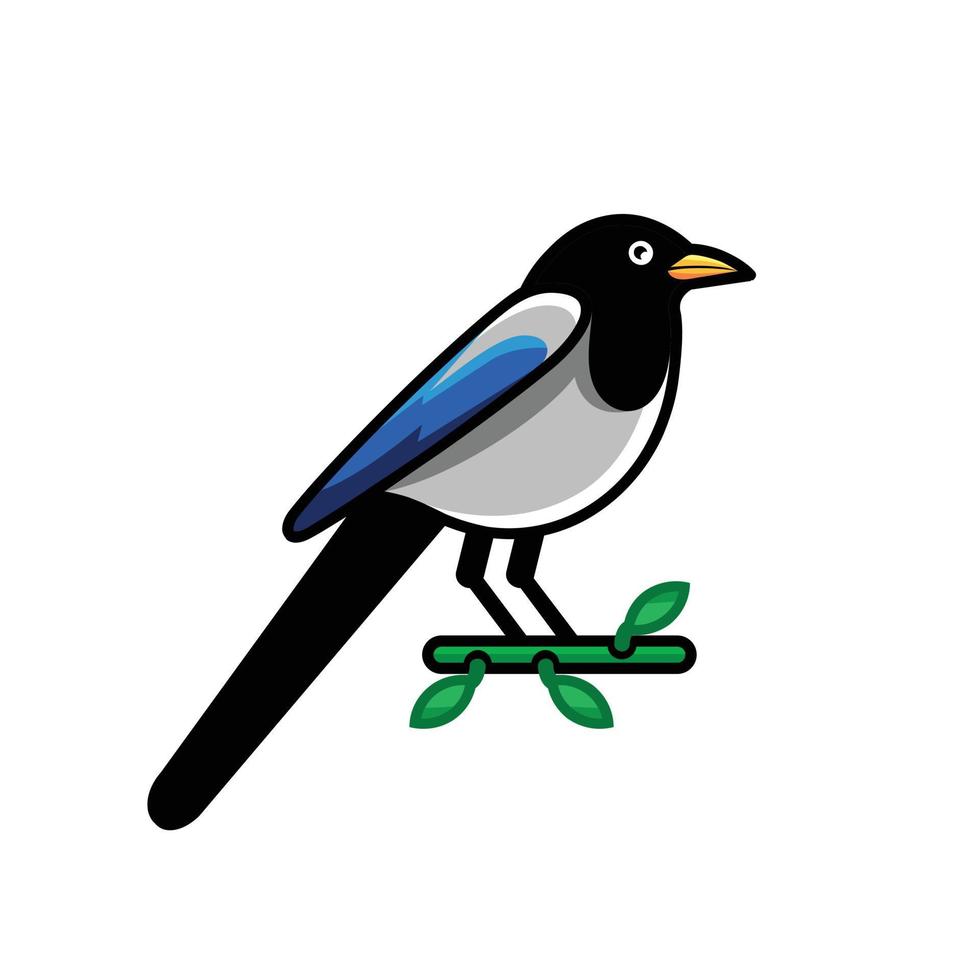 Magpie bird in white background ,Simple Mascot vector logo design