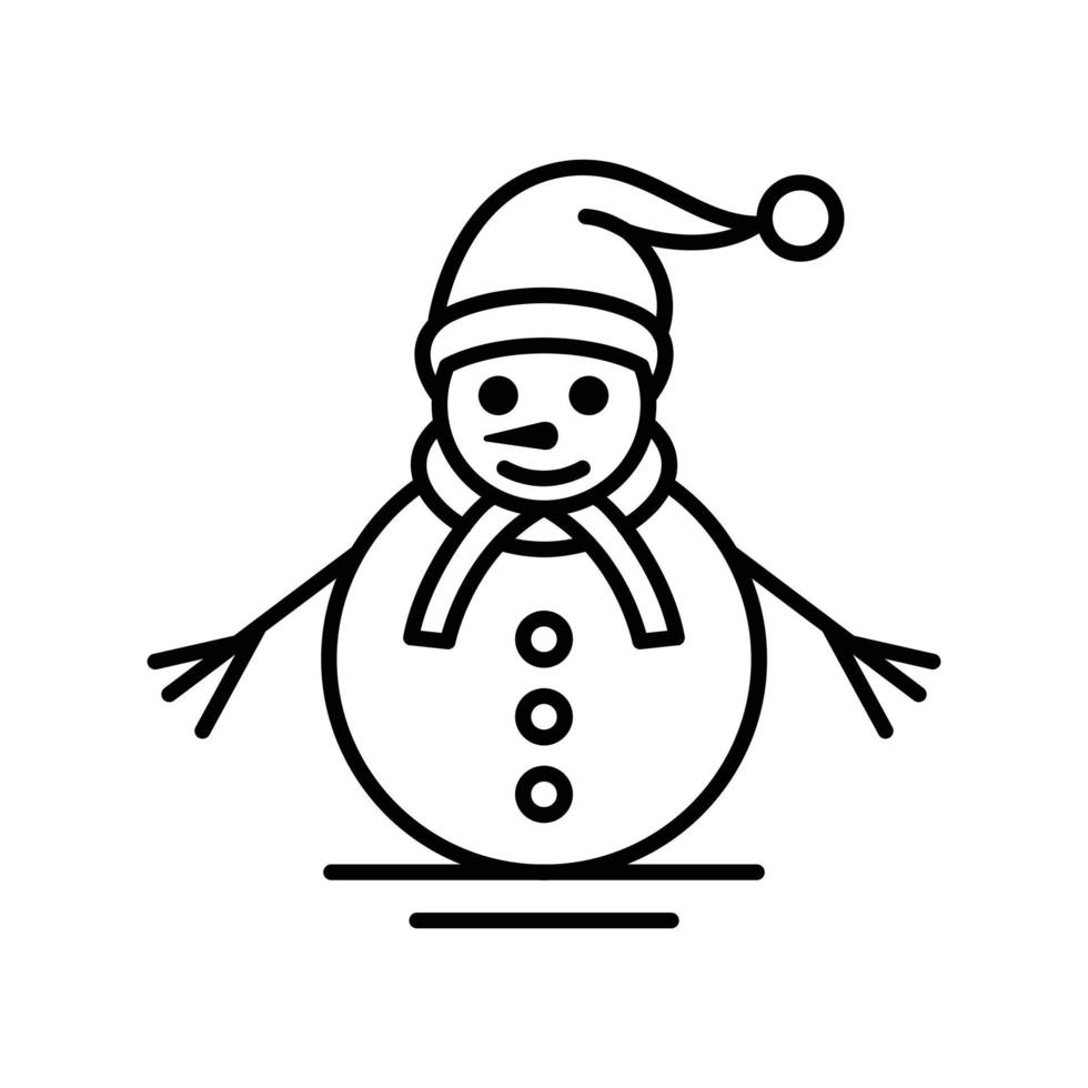 Simple snowman with line art style in white background, logo template vector design