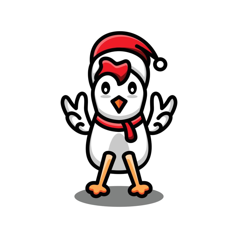 Chicks wearing Christmas hats in white background, vector logo design template